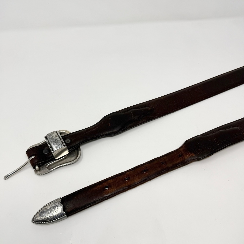 Vintage Resistol Genuine Leather Western Belt Size 42 Silver Buckle - Picture 3 of 11